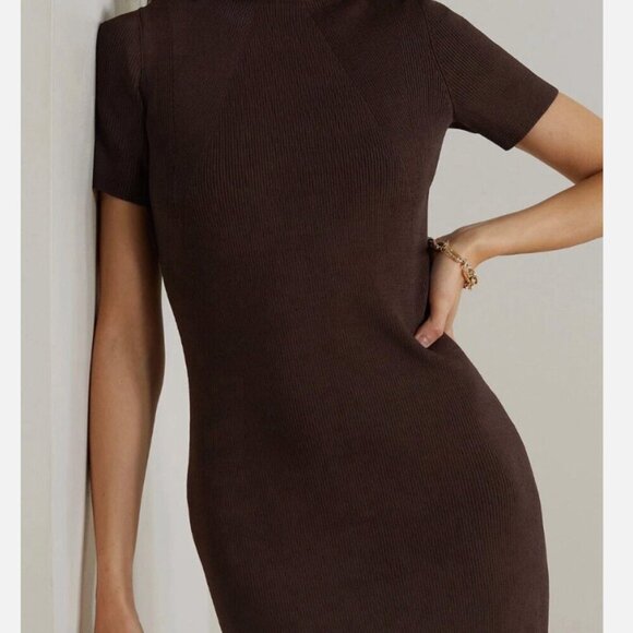 RALPH LAUREN COLLECTION Knit Midi Sweater Dress Collared Ribbed Bodycon Size L - Picture 2 of 12